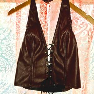 Leather (Faux) Burgundy Halter Top